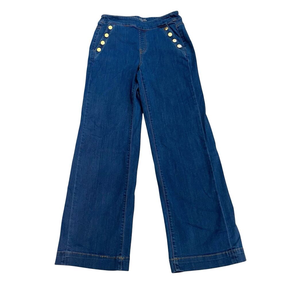 Chicos Wide Leg Sailor Button Jeans Size 00R/2R/XS Pull On Stretchy Medium Wash